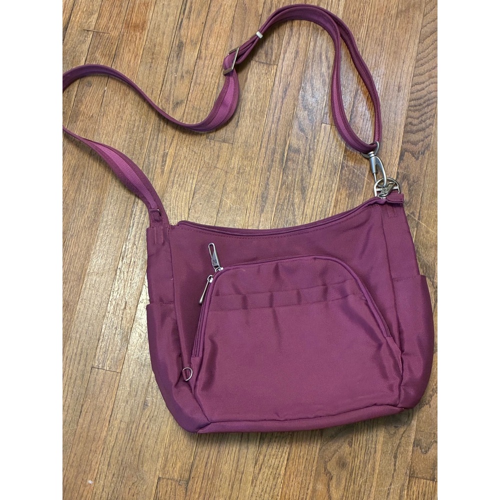 Travelon Anti-Theft Crossbody Bag Plum Purple Nylon Travel Shoulder Bag Pocketed